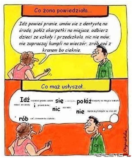 Różnica między tym co mówi żona a słyszy mąż